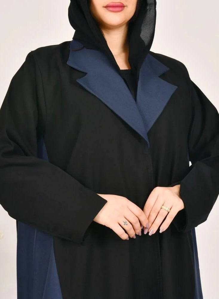 beyond abaya Black and navy blue wrap blazer abaya - Image 1