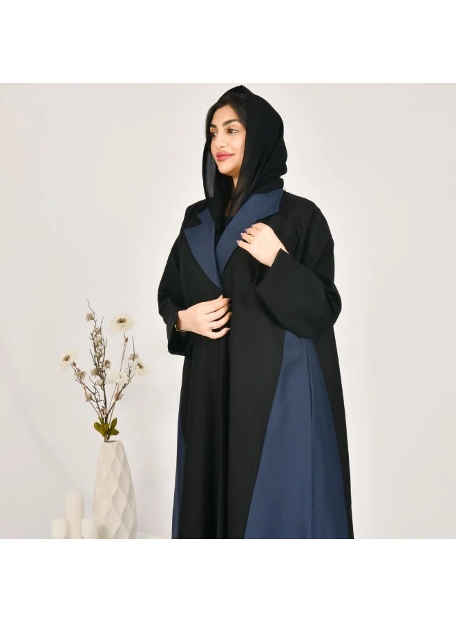 beyond abaya Black and navy blue wrap blazer abaya - Image 3