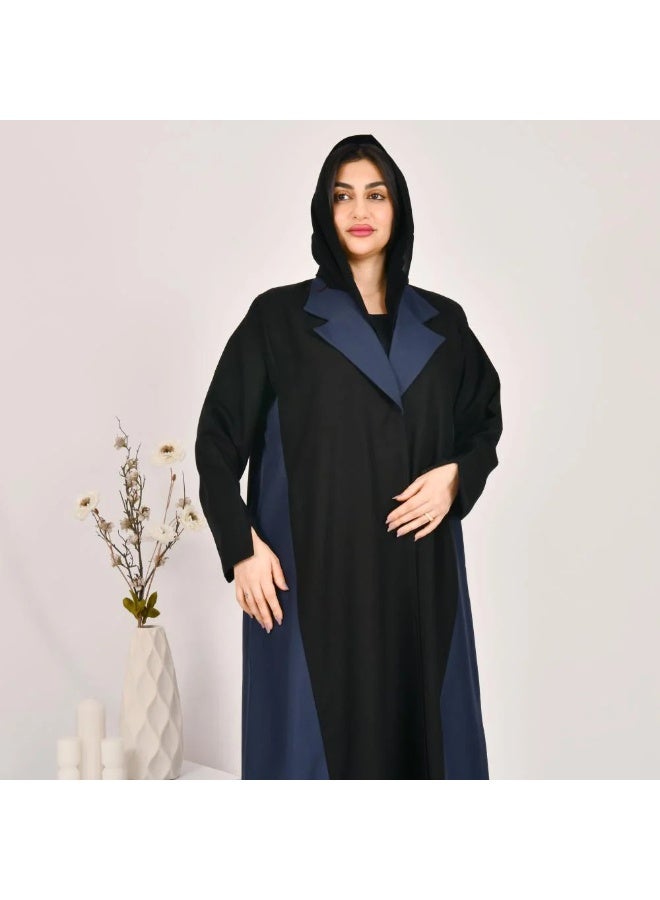 beyond abaya Black and navy blue wrap blazer abaya - Image 5