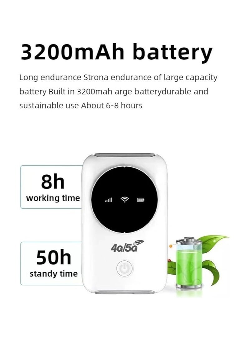 عام جهاز راوتر واي فاي محمول يدعم تقنيات 4G LTE و 5G، نقطة اتصال واي فاي عالي السرعة، يمكنه الاتصال بـ 10 أجهزة كحد أقصى، مزود بفتحة بطاقة SIM وبطارية سعة 3200 مللي أمبير، جهاز واي فاي محمول متنقل للاستخدام أثناء السفر. يوفر سرعة تصل إلى 300 ميجابت في الثانية. - Image 2