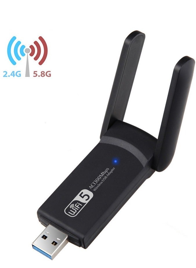 Wireless USB WiFi Adapter, 1300Mbps USB WiFi Dongle, 5.8GHz/2.4GHz 5dBi Dual Band Bluetooth USB 3.0 WiFi Dongle for PC/Desktop/Tablet/Laptop, Support Windows 11/10/8.1/8/7/XP/Vista, macOS 10.11-10.15 - Image 1