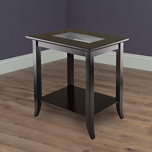 Winsome Genoa 25.04 x 23.94 x 16.3-Inch Composite Wood End Table with Glass Top, Dark Brown (92419) - Image 2
