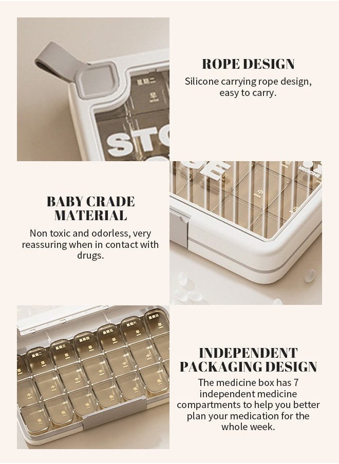 Pill Organizer, Portable Travel Pill Box 7 Day, Independent Compartments, Easy Storage and Access Pills