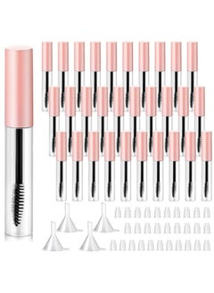 Maitys 30 Pieces 10 ml Empty Mascara Tubes Eyelash Wand Refillable Clear Bottles Cream Container with 4 Pieces Transparent Funnels Transferring Castor Oil for DIY Cosmetics (Pink)  - Image 1