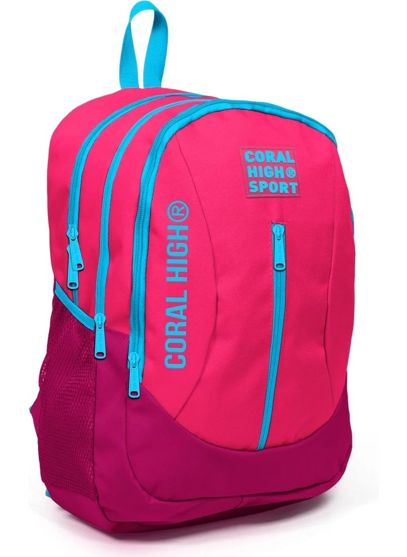 CORAL HIGH Sport Neon Coral Red Four Compartment Backpack with USB Charging Headphone Output 23450