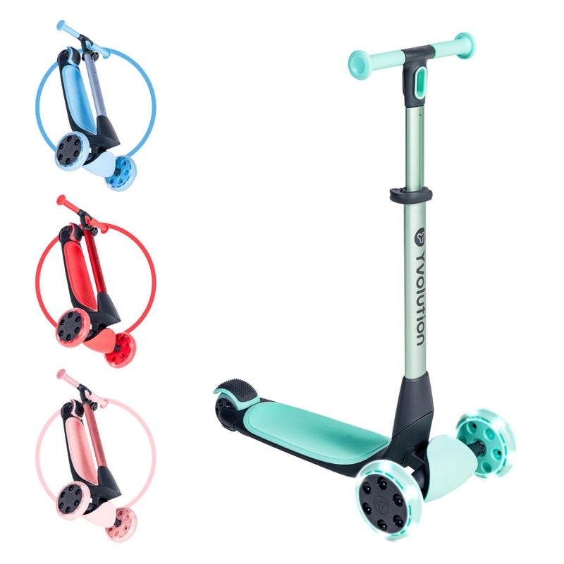 Yvolution Y Glider Nua | Three Wheel Foldable Kick Scooter for Kids with Storage Accessory for Children Ages 3+ Years (Blue)