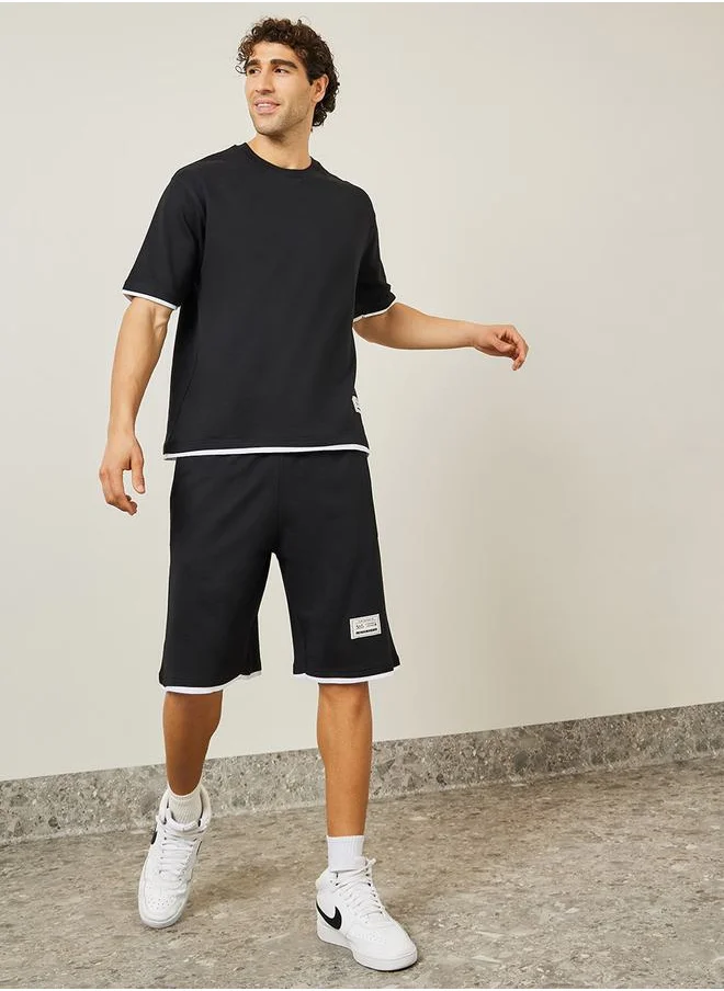 Styli Oversized Contrast Trim Terry T-Shirt & Shorts Co-Ords