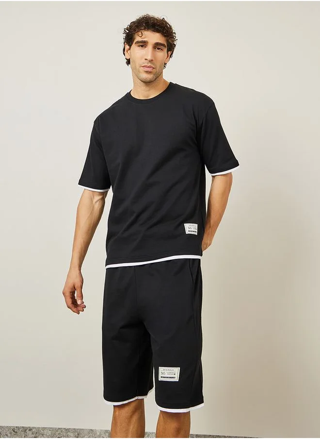 Styli Oversized Contrast Trim Terry T-Shirt & Shorts Co-Ords