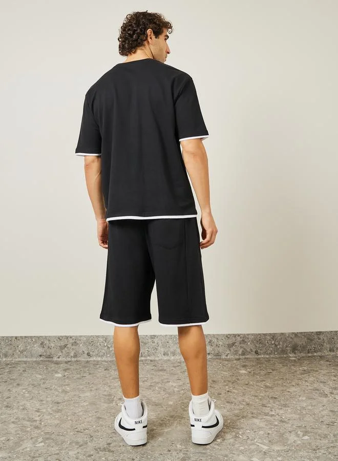 Styli Oversized Contrast Trim Terry T-Shirt and Shorts Co-Ords