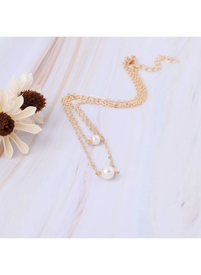 Fstrend Lucky Layered Necklace Dainty Simple Pearl Choker Pendant Charms Necklaces Jewelry for Women and Girls  - Image 4
