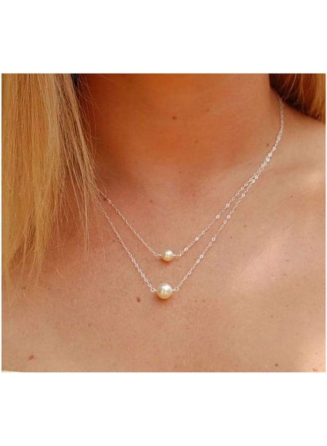 Fstrend Lucky Layered Necklace Dainty Simple Pearl Choker Pendant Charms Necklaces Jewelry for Women and Girls  - Image 5