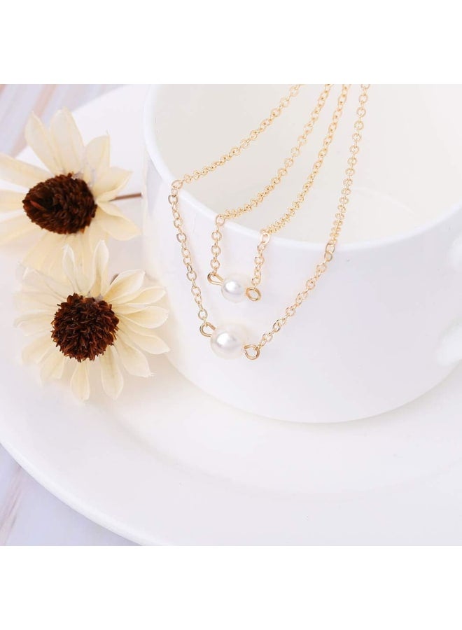 Fstrend Lucky Layered Necklace Dainty Simple Pearl Choker Pendant Charms Necklaces Jewelry for Women and Girls  - Image 3