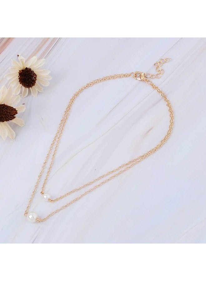 Fstrend Lucky Layered Necklace Dainty Simple Pearl Choker Pendant Charms Necklaces Jewelry for Women and Girls  - Image 2