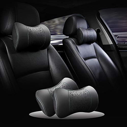 HAOTULE Car Leather Neck Pillows, Neck Rest Cushions,100% Memory Foam Cervical Support, Comfortable Travel car Seats and Home Office Soft Pillows, Black a Set (2 pcs) - Image 2
