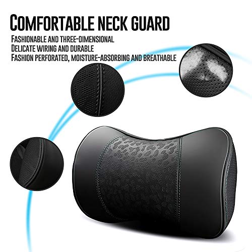 HAOTULE Car Leather Neck Pillows, Neck Rest Cushions,100% Memory Foam Cervical Support, Comfortable Travel car Seats and Home Office Soft Pillows, Black a Set (2 pcs) - Image 3