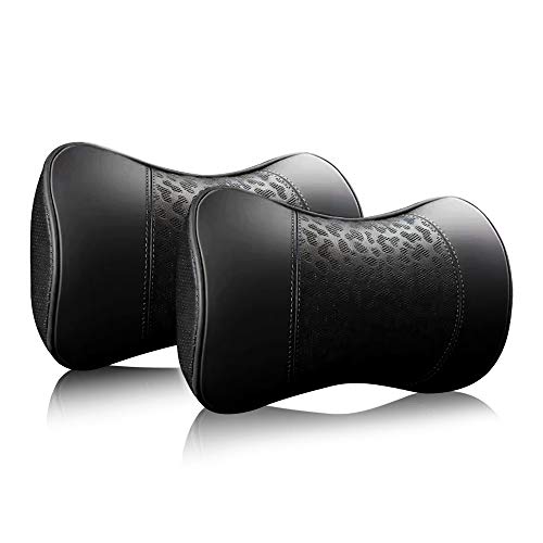 HAOTULE Car Leather Neck Pillows, Neck Rest Cushions,100% Memory Foam Cervical Support, Comfortable Travel car Seats and Home Office Soft Pillows, Black a Set (2 pcs) - Image 1