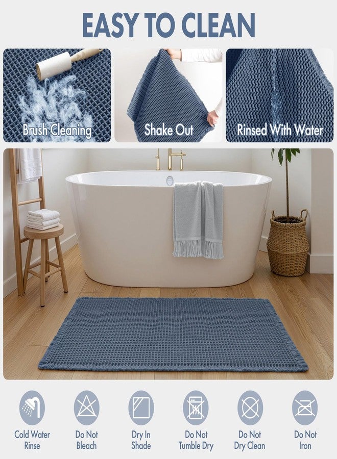 MIULEE Waffle Bathroom Runner Rugs, Super Absorbent Non Slip Bath Rug, Upgraded Soft Quick Dry Washable Boho Large Bath Mat with Tassels for Hallway Laundry Room Bedroom, 2'x5' (24"x60"), Blue - Image 5