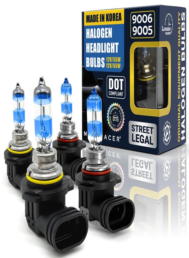 Mega Racer Premium 9006 9005 Halogen Headlight Bulbs Combo - OEM, Made in Korea, DOT Compliant, High Performance, Brighter & Whiter Light for Automotive Cars, Plug & Play, 12V, 55W/65W, Low & High Beam (4 Bulbs) - Image 1