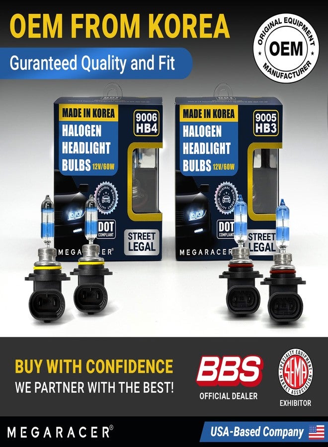 Mega Racer Premium 9006 9005 Halogen Headlight Bulbs Combo - OEM, Made in Korea, DOT Compliant, High Performance, Brighter & Whiter Light for Automotive Cars, Plug & Play, 12V, 55W/65W, Low & High Beam (4 Bulbs) - Image 4
