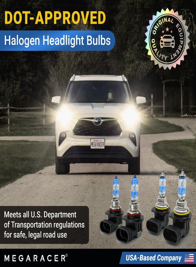 Mega Racer Premium 9006 9005 Halogen Headlight Bulbs Combo - OEM, Made in Korea, DOT Compliant, High Performance, Brighter & Whiter Light for Automotive Cars, Plug & Play, 12V, 55W/65W, Low & High Beam (4 Bulbs) - Image 2