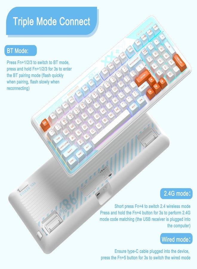 MageGee Creamy Mechanical Keyboard Cloud98 RGB Backlight Triple Mode 2.4GHz/BT/USB-C Wired Gaming Keyboard,Gasket Mounted PBT Material 98 Keys Hot-Swappable Keyboard (Wireless Sky Blue) - Image 4