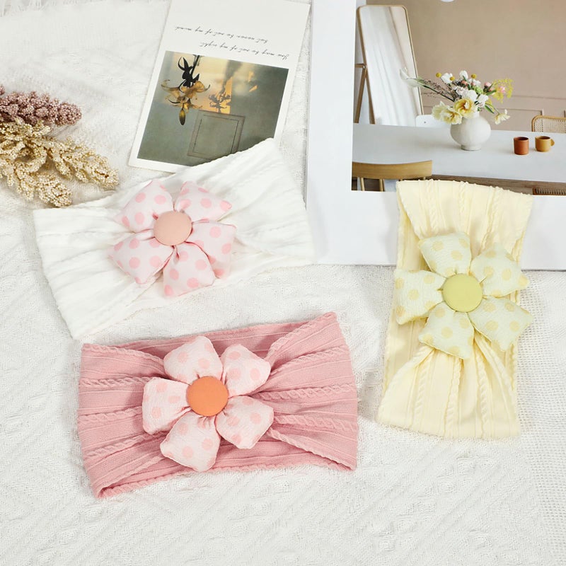 3 Pcs Baby Girl Flower Headbands - Soft Nylon Headbands for Newborn - Image 5