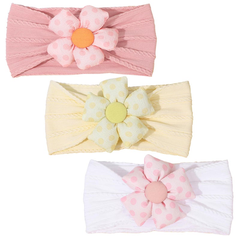 3 Pcs Baby Girl Flower Headbands - Soft Nylon Headbands for Newborn - Image 1