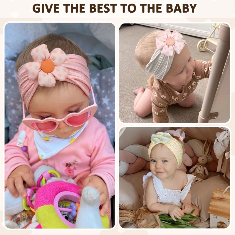 3 Pcs Baby Girl Flower Headbands - Soft Nylon Headbands for Newborn - Image 3