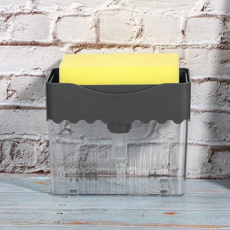 All user friendly build Kitchen Automatic Detergent Dispenser Container with Cleaning Sponge ABS Material Transparent Design Large Capacity for Home Kitchen Use Gray Color 13.5x8.5x11cm Fade proof - Image 3