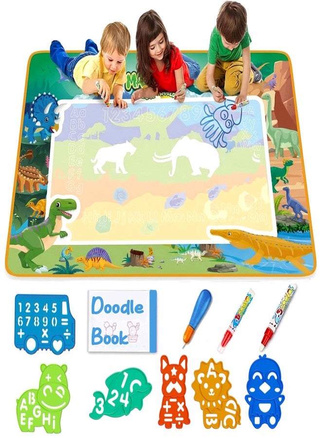 SNAPTRON 80 X 60cm Reusable Magic Water Dinosaur Drawing Mat| Big Doodle Mat for Kids| Drawing Mat, Water Doodle for Kids with 3 Magic Pen, Doodle Books & 6 Stencils| Gifts for Girls Boys Age 2 to 7 - Image 1