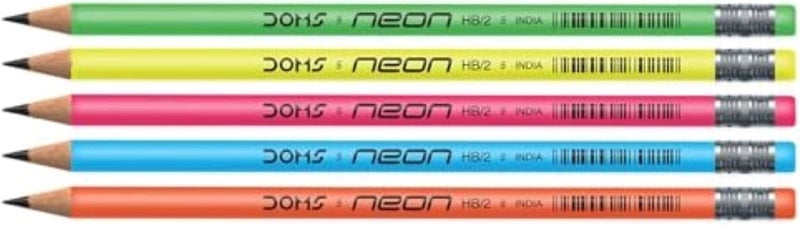 Doms Neon Rubber Tipped HB/2 Graphite Pencil Set - Jar Pack, 30 Pieces with Sharpener, Eraser & Scale - Image 2