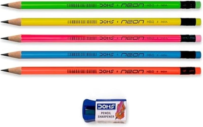 Doms Neon Rubber Tipped HB/2 Graphite Pencil Set - Jar Pack, 30 Pieces with Sharpener, Eraser & Scale - Image 5