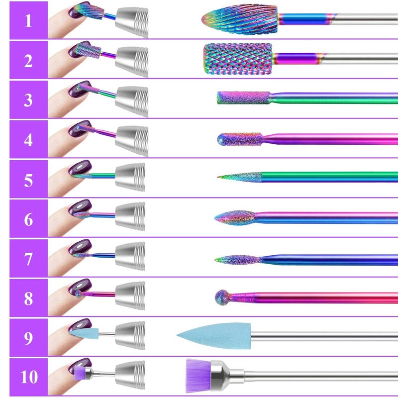 Kreni Nail Drill Bits 10Pcs Set Made of Tungsten Carbide Professional Remove Gel Acrylic Cuticle Nail File Bit Tools for Manicure Pedicure Home Salon Use Great Gift for Women Girls - Image 3