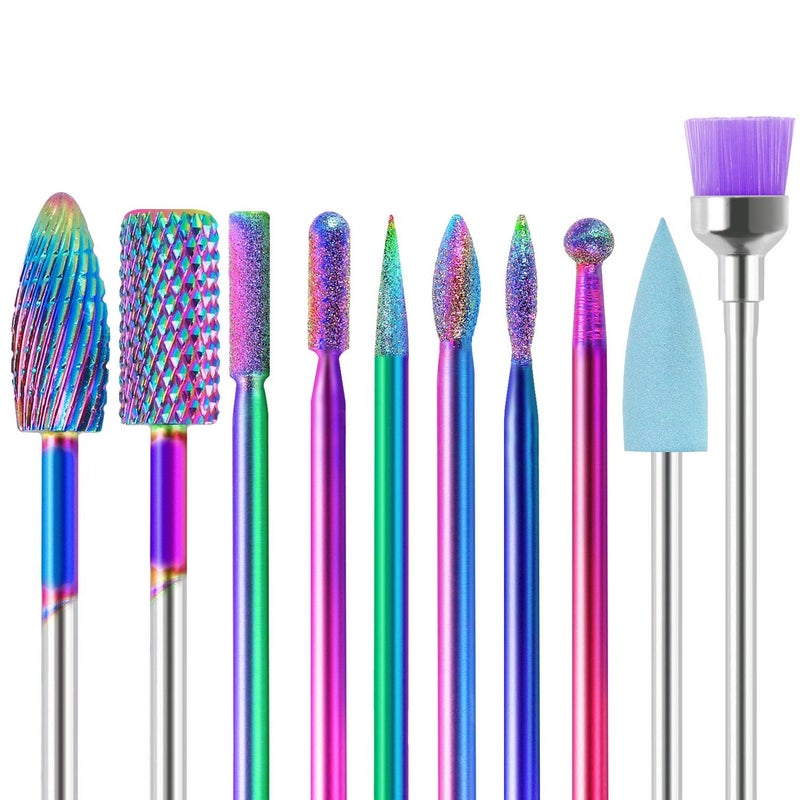 Kreni Nail Drill Bits 10Pcs Set Made of Tungsten Carbide Professional Remove Gel Acrylic Cuticle Nail File Bit Tools for Manicure Pedicure Home Salon Use Great Gift for Women Girls - Image 1