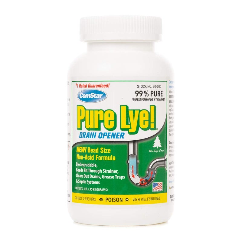 ComStar Pure Lye | 99% Pure Sodium Hydroxide Beads | Eco-Friendly, Industrial Strength, Biodegradable Drain Opener | Safe on Fixtures | Static-Free, Unique Beads for Soap Making | 1 lb. (30-500) - Image 1