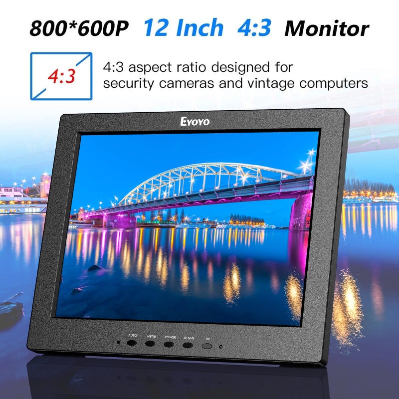 EYOYO شاشة إييو 12 بوصة HDMI مع مدخل BNC VGA AV HDMI 800x600 شاشة ملونة HD محمولة 4:3 TFT LCD مع مكبر صوت مدمج - Image 3
