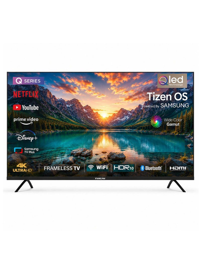 NIKAI 65 Inch 4K QLED Smart TV, 60Hz, Tizen OS Powered by Samsung, Q Series, HDR10, Bluetooth, Dolby Audio, Wide Color Gamut, HDMI, USB, WiFi, 2 Year Warranty, 65QTZNSQLED black - Image 1