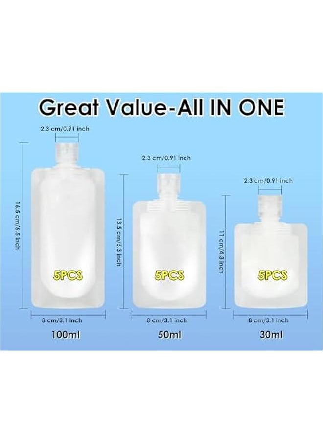 Generic - Travel Pouches for Toiletries Set of 15 Pieces - 30 ml/50 ml/100 ml Portable Travel Liquid Pouch Squeeze Refillable Travel Containers for Conditioner, Lotion and Soap Liquids - Image 1