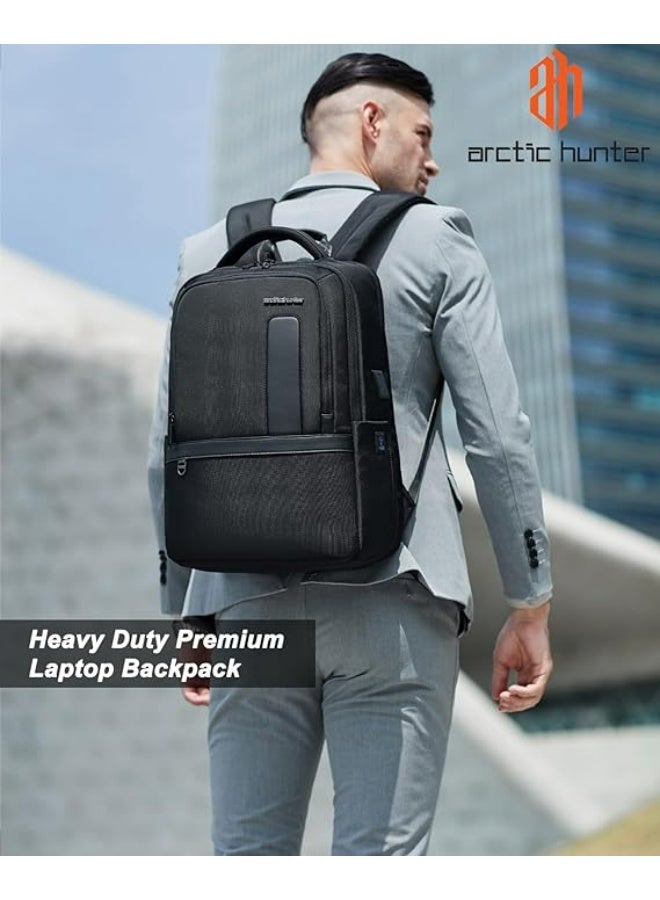 أركتيك هانتر حقيبة ظهر Arctic Hunter Business للرجال، حقيبة ظهر متينة بسعة 27 لترًا لأجهزة الكمبيوتر المحمولة حتى 16 بوصة، مصنوعة من البوليستر 1680D، مقاومة للماء، مزودة بمنفذ USB وType-C، حقيبة ظهر مبطنة للسفر في المكتب - Image 2
