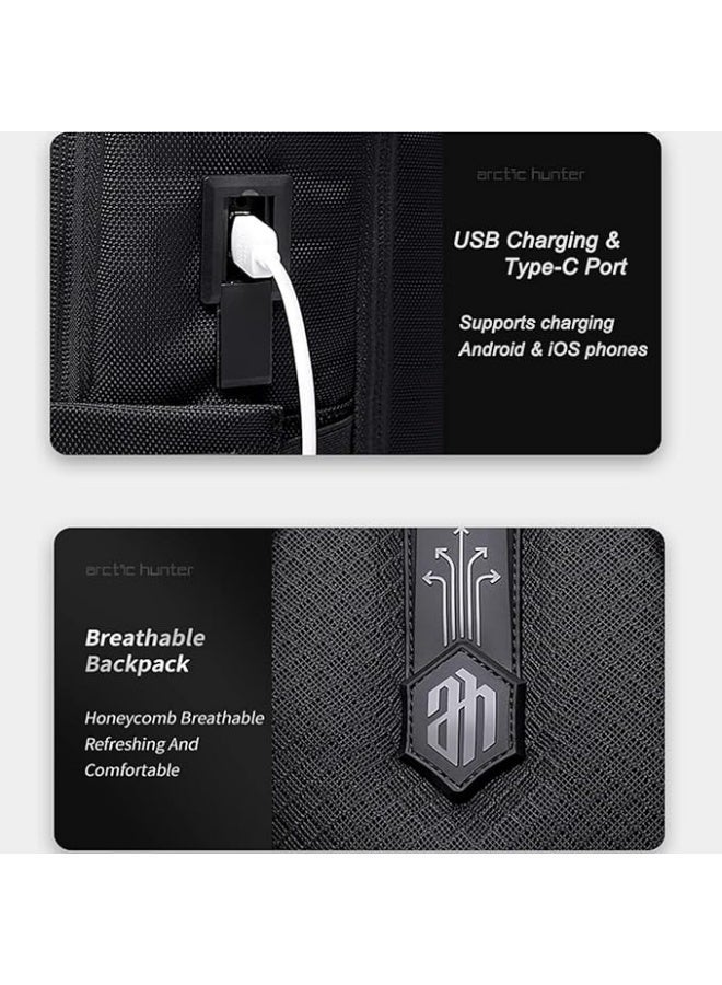 Arctic Hunter Business Backpack for Men with USB & Type-C Port 27L Expanded Laptop Backpack for Upto 16-inch Laptop 1680D Polyester Water-resistant Padded Backpack for Office Travel - Image 3