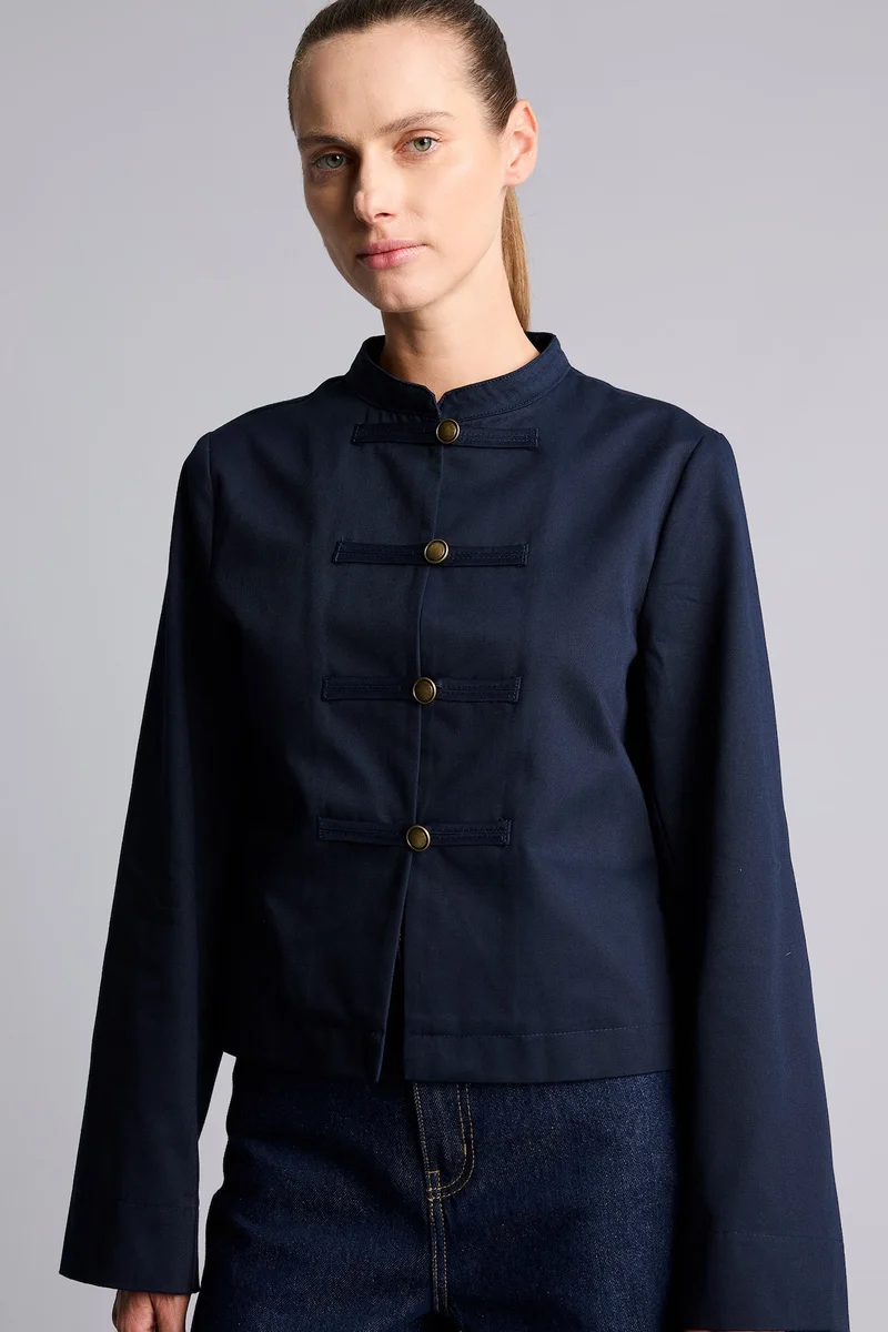 Regular Fit Stripe Detail Buttoned Napoleon Jacket