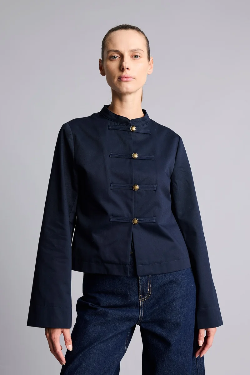 Defacto  Regular Fit Stripe Detail Buttoned Napoleon Jacket for Women | Best Price UAE