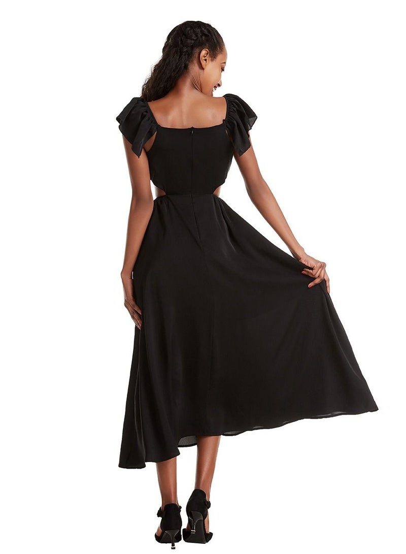 Loquat Women's Solid Color Flounce Long Slip Dress Black - Image 3