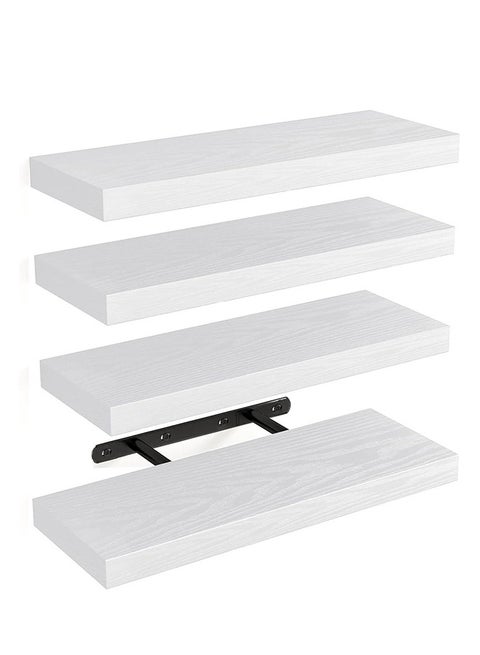 Set of 4 White Rustic Floating Wall Shelves with Metal Brackets, Wood Wall-Mounted Storage for Bathroom, Bedroom, Kitchen, or Living Room Decor