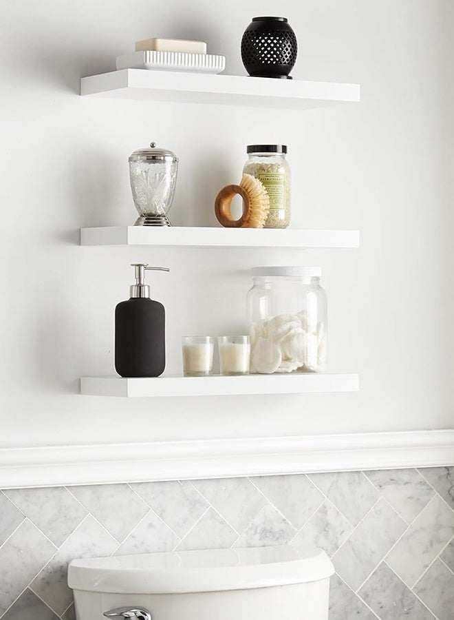 CozyNest Set of 4 White Rustic Floating Wall Shelves with Metal Brackets, Wood Wall-Mounted Storage for Bathroom, Bedroom, Kitchen, or Living Room Decor - Image 5