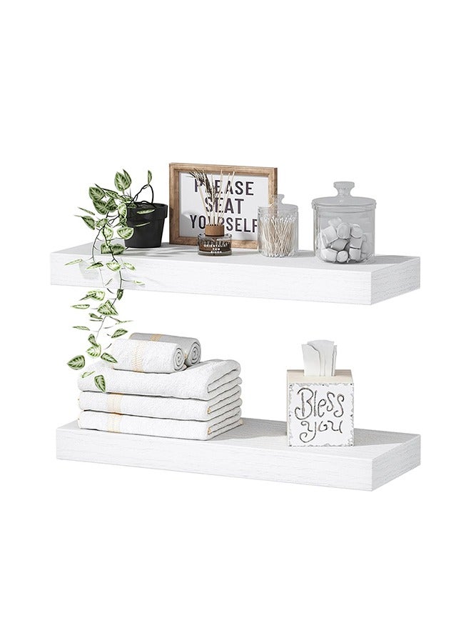 CozyNest Set of 4 White Rustic Floating Wall Shelves with Metal Brackets, Wood Wall-Mounted Storage for Bathroom, Bedroom, Kitchen, or Living Room Decor - Image 4