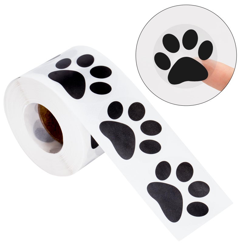 ANWYLL ملصقات Anwyll Paw ملصقات مطبوعة بمخالب شفافة 500 قطعة مقاس 1.5 بوصة ملصقات مطبوعة بمخالب الجرو والكلب والدب ذاتية اللصق وشفافة سوداء لملصقات دورية باو لمغلف عيد الميلاد وتغليف الهدايا - Image 1