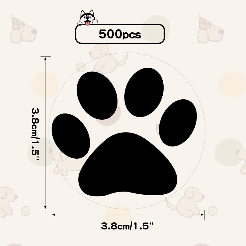 ANWYLL ملصقات Anwyll Paw ملصقات مطبوعة بمخالب شفافة 500 قطعة مقاس 1.5 بوصة ملصقات مطبوعة بمخالب الجرو والكلب والدب ذاتية اللصق وشفافة سوداء لملصقات دورية باو لمغلف عيد الميلاد وتغليف الهدايا - Image 2