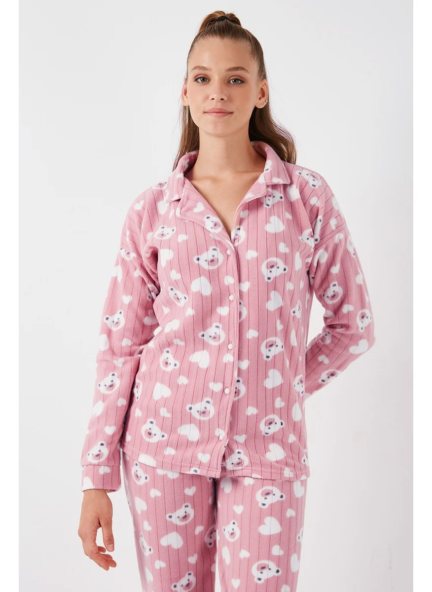 Lela Standard Fit Buttoned Polar Fleece Pajama Set Women's Pajama Set 6095617