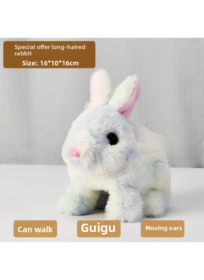 Cross Border Easter My Realistic Bunny Toy Plush Electric White Rabbit-Colour:【no. 2】long-haired Rabbit Rainbow Rabbit (mixed Hair)  - Image 1